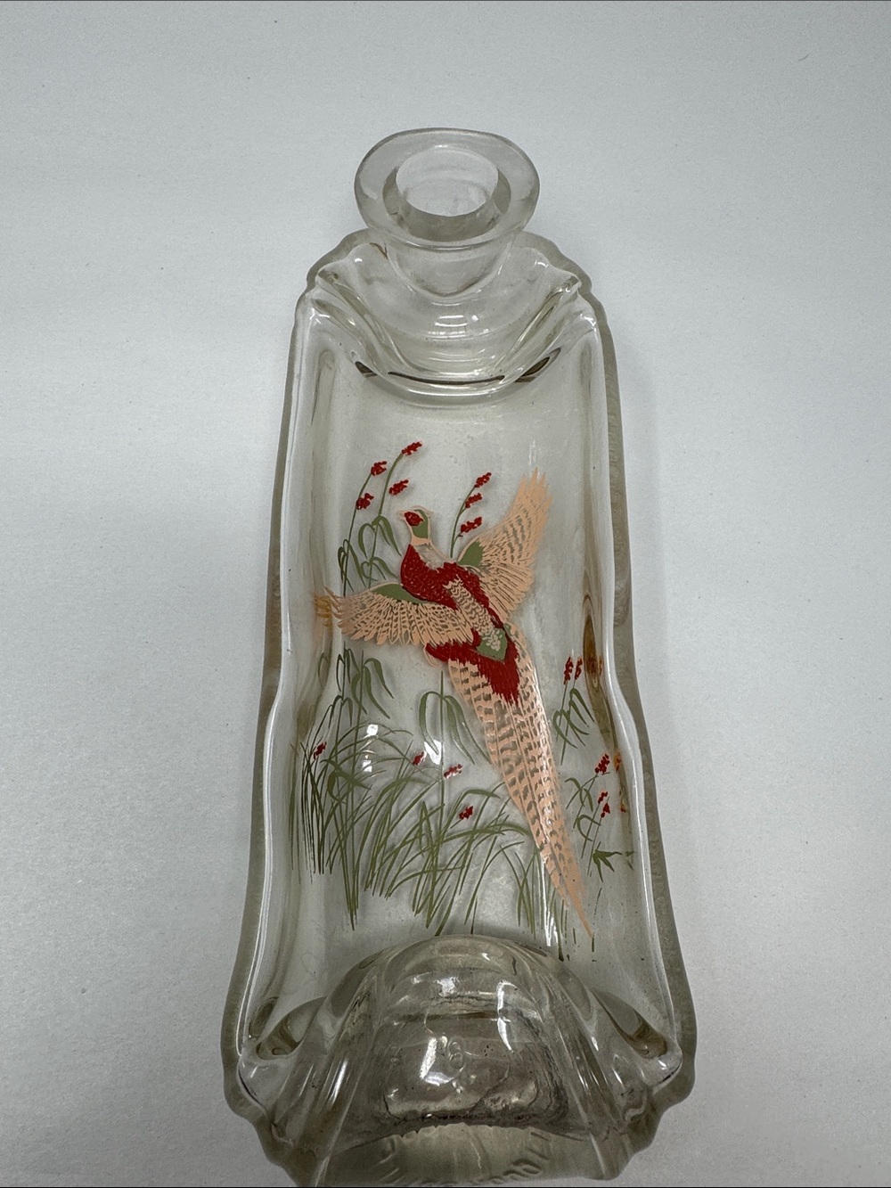 VINTAGE OLD FITZGERALD PRIME DECANTER SLUMPED GLASS BOTTLE PHEASANT WHISKEY RARE